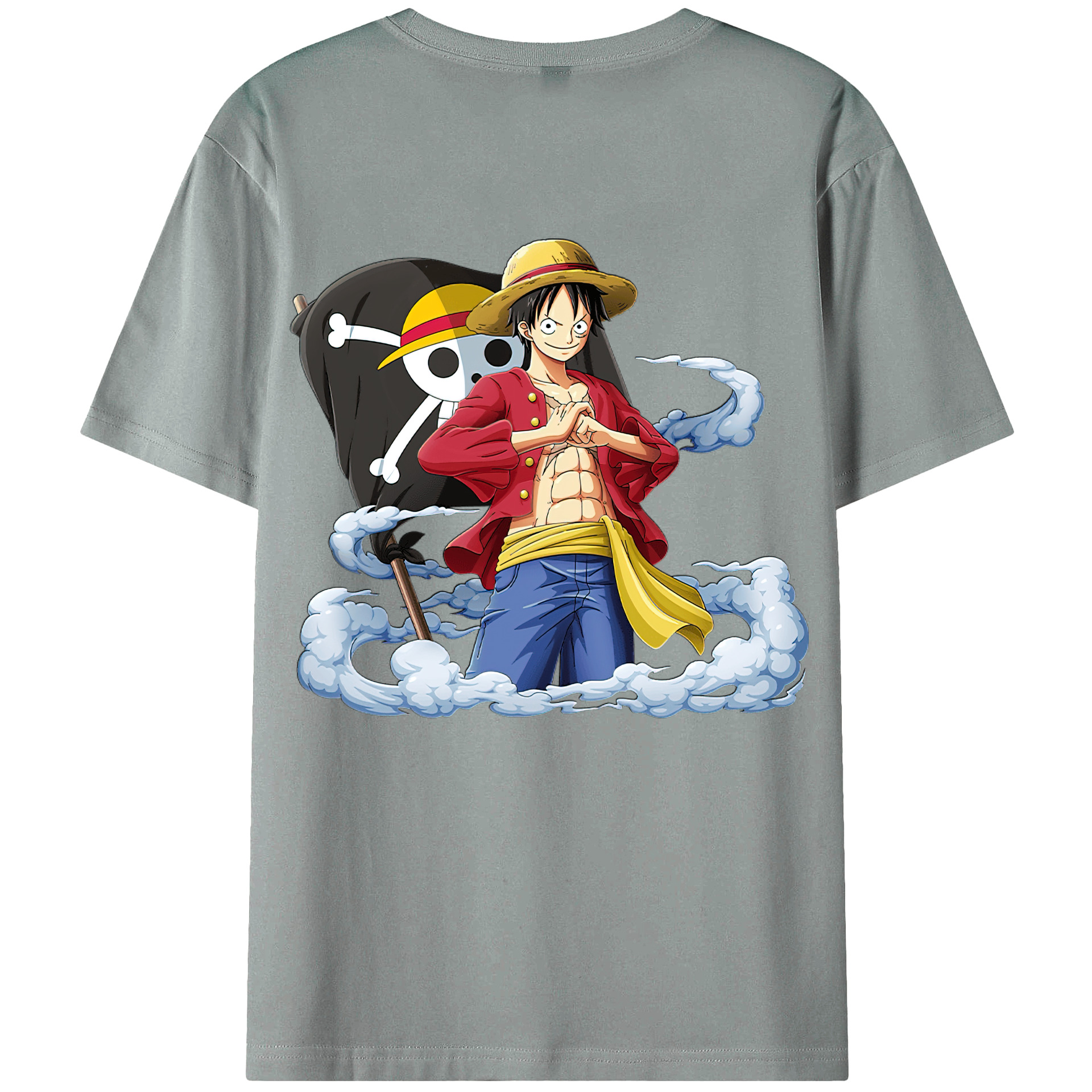 ワンピース モンキー・D・ルフィ ONE PIECE Monkey D. Luffy 綿100％ メンズ半袖Tシャツ（バックプリント） 通気性
